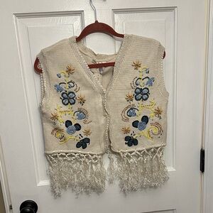 Embroidered Fringe Vest